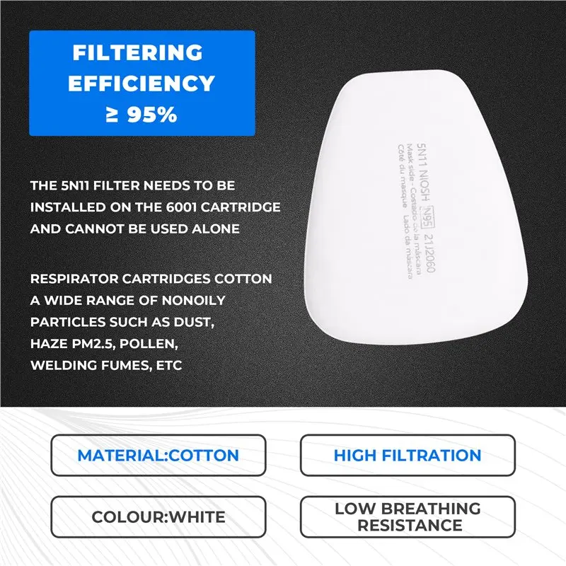 J1UL1N 50PCS 5N11 Respirator Filter Cotton,6001 Filter Cartridges For Respirator Particulate Filter For Use With 6200, 6502