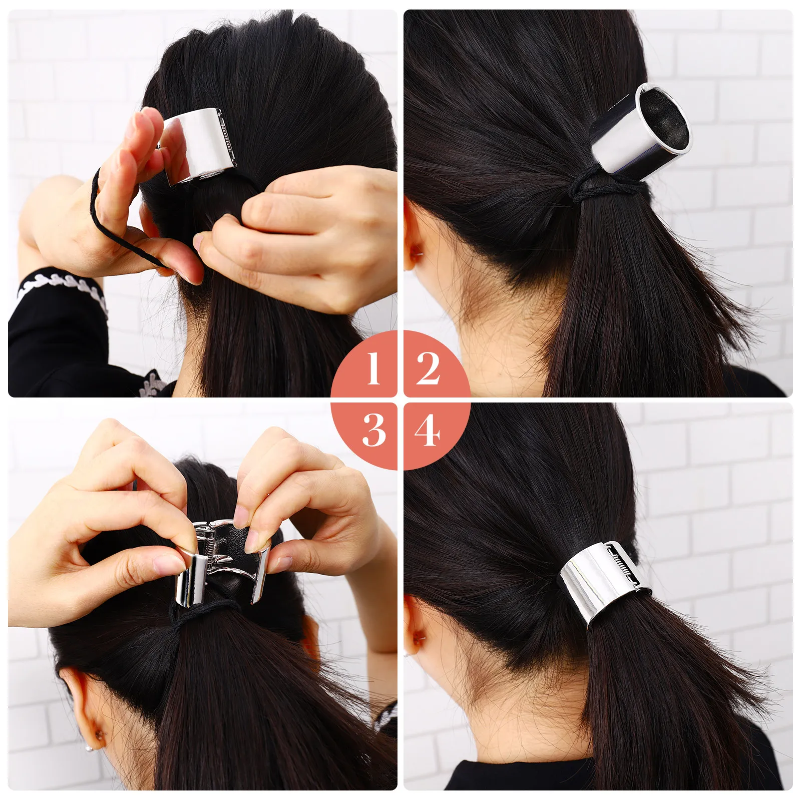 

4Pcs Metal Hair Ponytail Holders Gold Silver Rose Gold Black Stylish Hair Bands Fashion Accessories for Women Girls Daily Party
