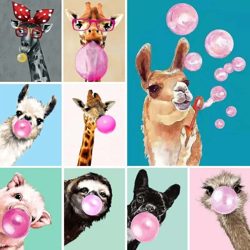 DIY 5D Diamond Kits Diamond Art Painting Playful Sneaky Sloth Cow Giraffes Llama Ostrich Pig with Bubble Gum Crafts for Adults