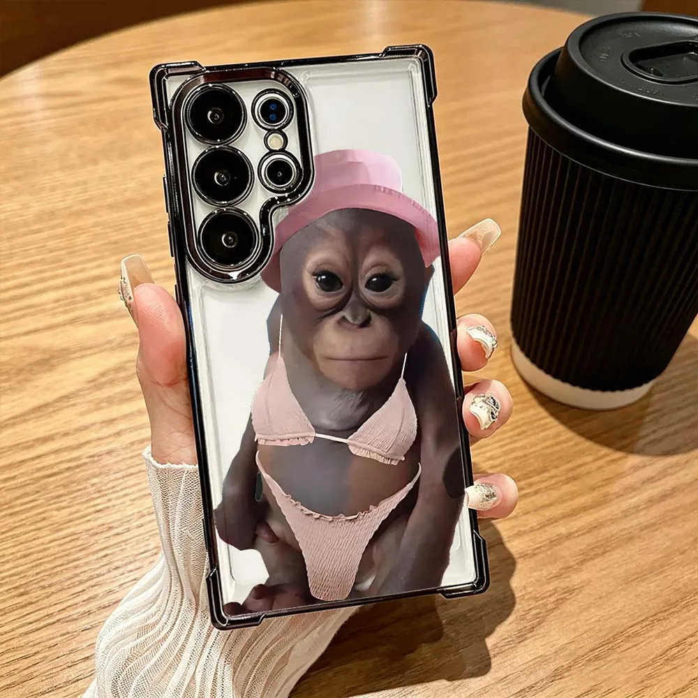 Cartoon Monkey Pink Hat Phone Case Anti-Drop Funda For Samsung Galaxy S26 S25 S24 S23 S22 S21 FE Ultra Plus 5G Soft Cover