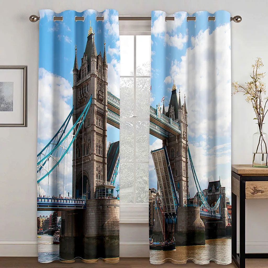 New York City Print Window Curtains NYC Midtown Skyline in Evening Skyscrapers Photo Living Room Bedroom Window Drapes