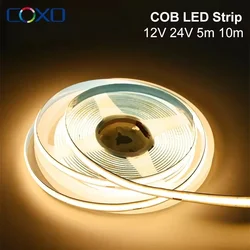 5m 10m DC12/24V COB LED Strip Lights 320LEDs/m High Density Linear Light Flexible LED Tape for Room Decoration 3000K 4000K 6500K