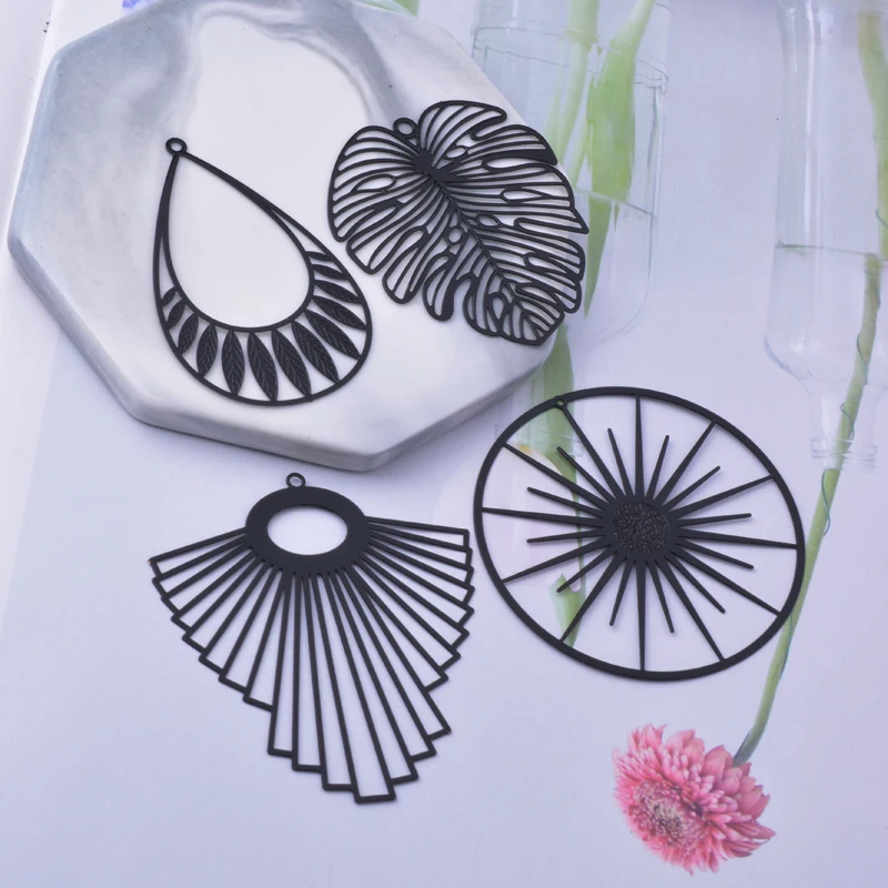 6pcs Brass Black Round Fan-shape  Charms DIY Accessories Handmade Jewelry Making Supplies Pendant