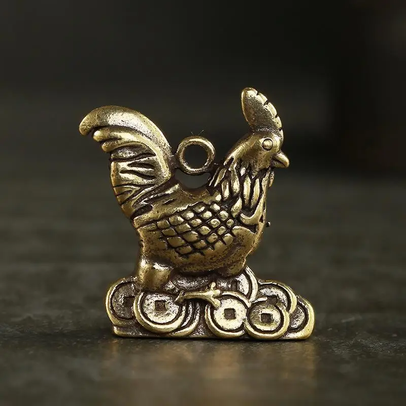 

Brass Zodiac Rooster Keychain Retro Rooster Keychain Lucky Fortune 3D Rooster Pendant Car Hanging