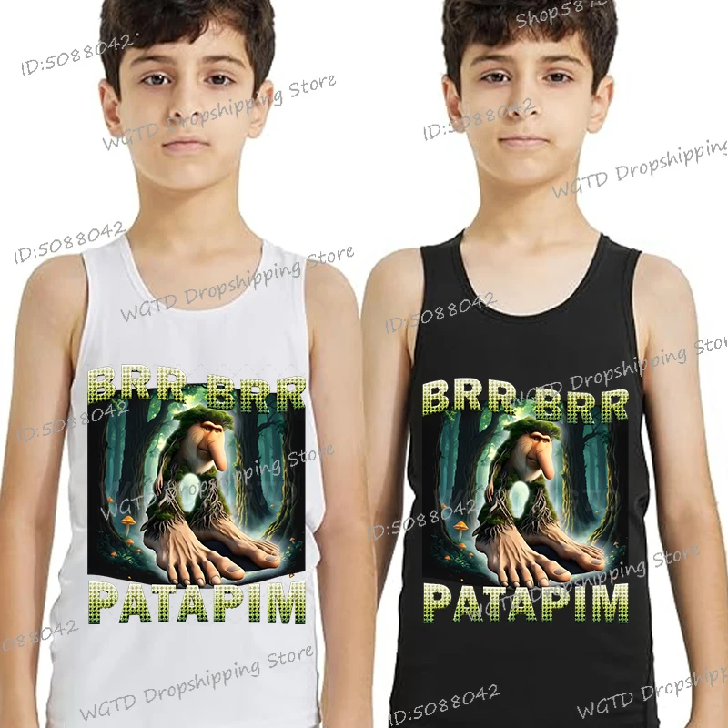 

Kid Funny Brr Brr Patapim Print Sleeveless T-shirt Summer Vest for Girls Boys Cartoon Italian Brainrot Harajuku Cotton Tank Tops