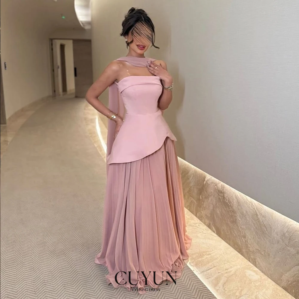 

CUYUN Саудовская Аравия Элегантные платья для выпускного вечера без бретелек Индивидуальное трапециевидное платье для дня рождения для женщин Полуформальное вечернее платье