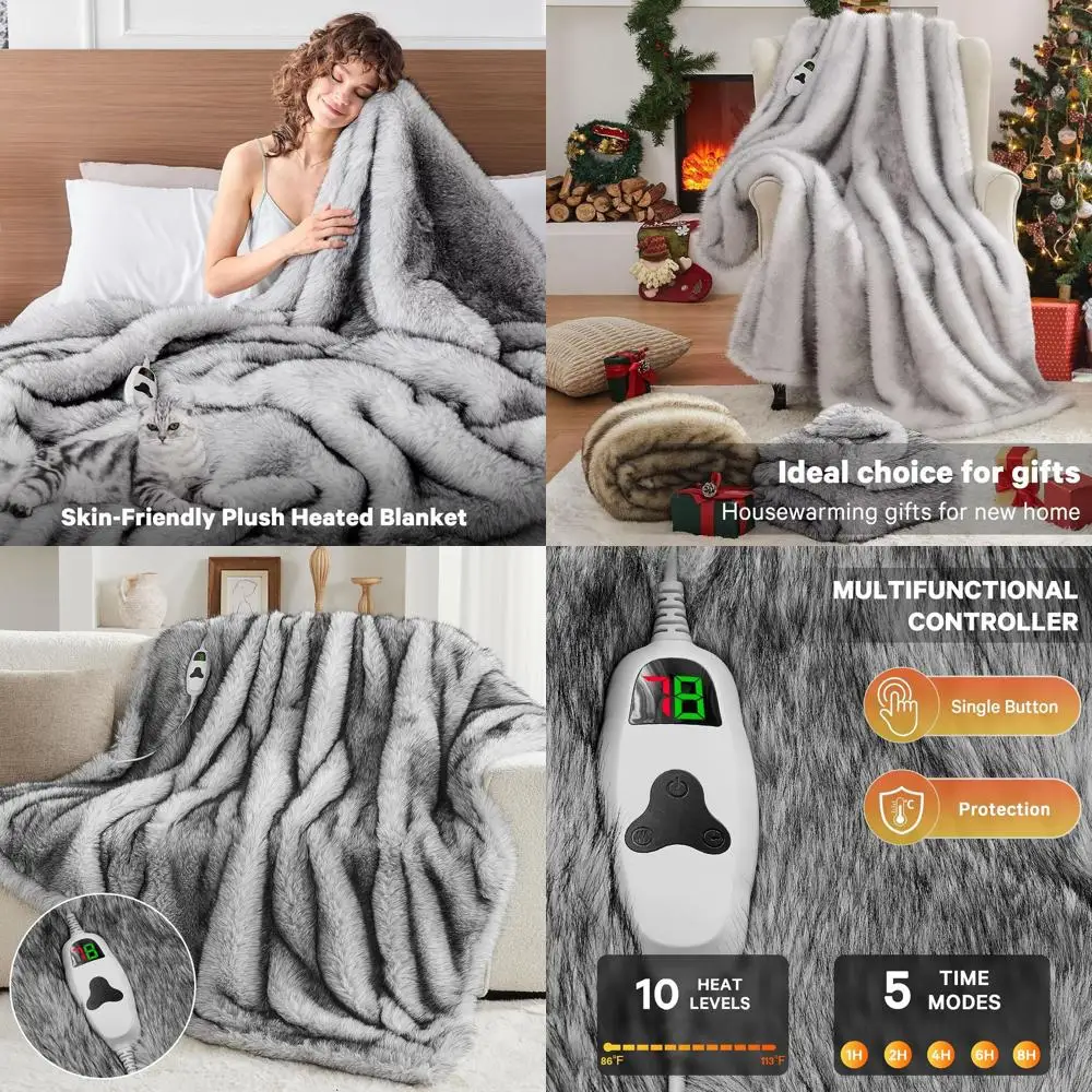 

Twin Size 60x80 Faux Fur Electric Blanket with 10 Heat Settings and 8-Hour Auto Shut-Off, Plush and Cozy for Winter