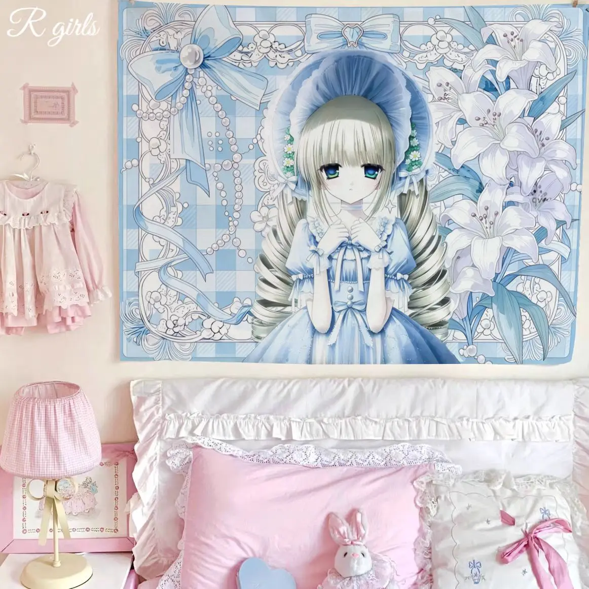 Vintage Japanese Anime Girl Tapestry, Retro Old-School Kawaii Wall Hanging, Aesthetic Background Cloth for Bedroom, Dorm Makeove