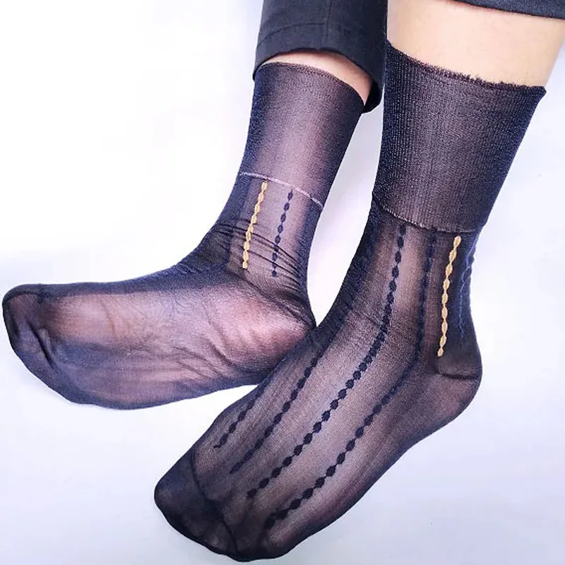 

Men's Formal Socks Sheer Thin Transparent Nylon Silks with Dot Line Jacquard Design Sexy Transparent Thin Socks fo