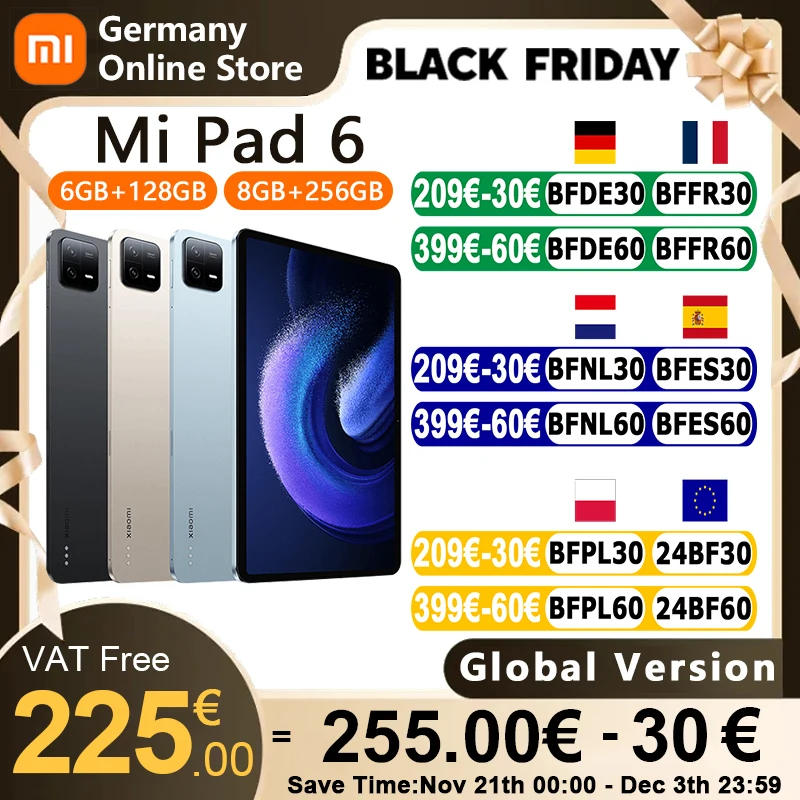 Global Version Xiaomi Mi Pad 6 Tablet Snapdragon 870 11 ''144Hz Display 8840mAh Battery 33W Fast Charging 13MP Camera Metal Body