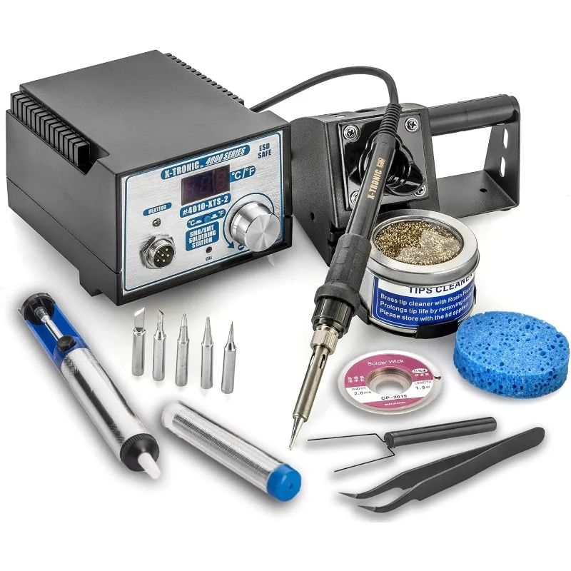 

X-Tronic 4010-XTS-2 Series 75 Watt Soldering Iron Station - Sleep Func, Calibration Func, C/F Func,5 Extra Tips,Tube of Solder