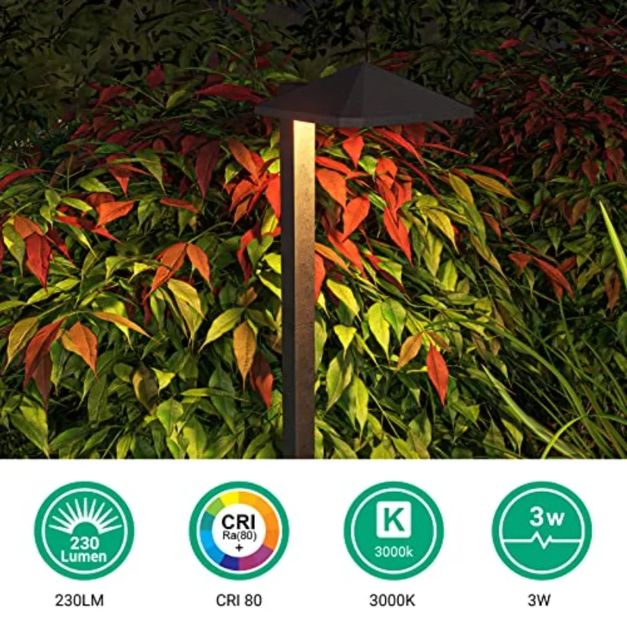 Low Voltage Landscape Lighting, Landscape Path Lights with Pyramid Exterior, Aluminum, 3000K and 50000Hrs, Outdoor Pathway Ligh