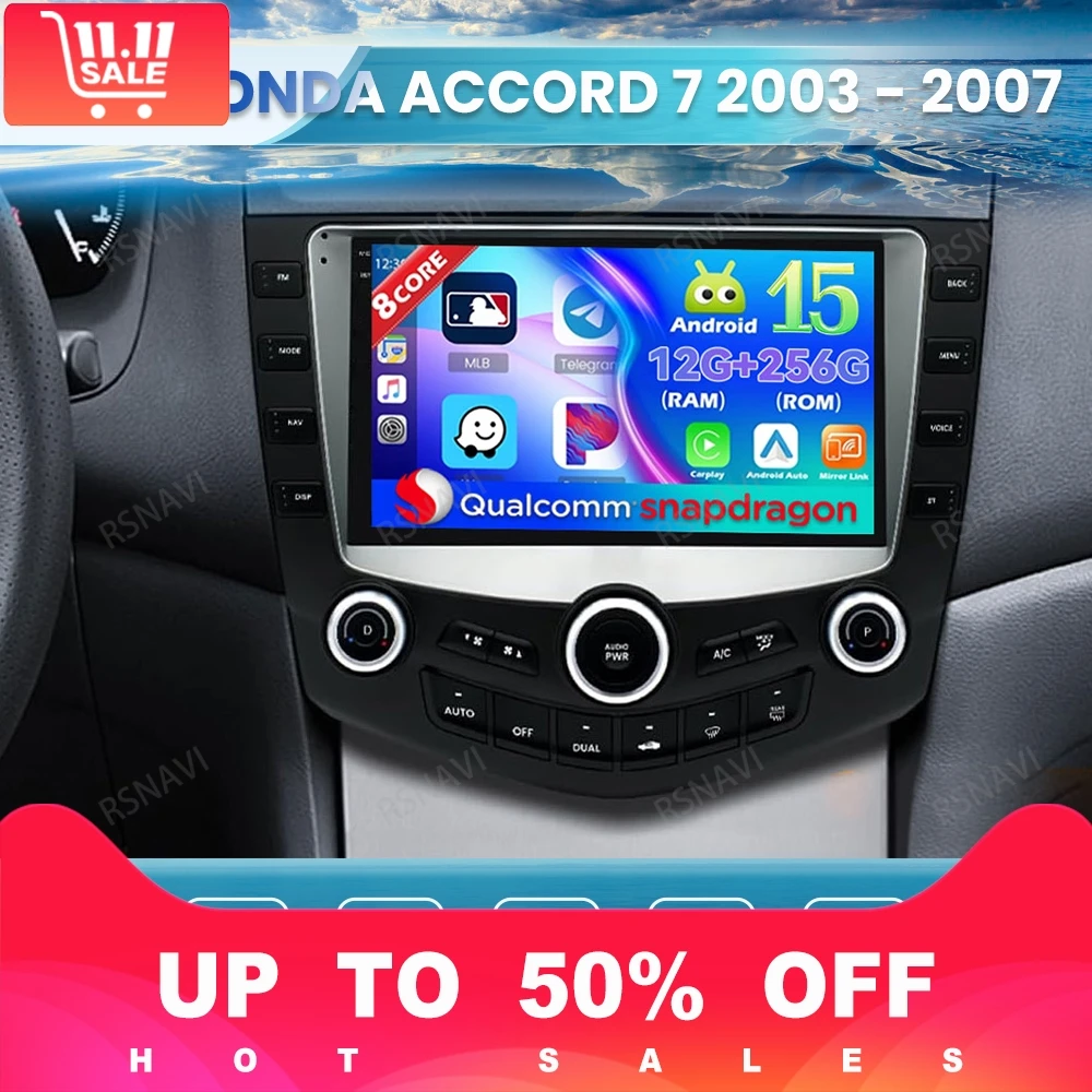 

Android 15 Car Radio For Honda Accord 7 2003 - 2007 BT Autoradio Wireless Carplay Auto Qualcomm GPS Stereo Head Unit Multimedia