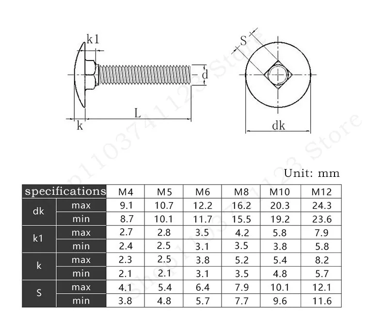 1-20pcs M4 M5 M6 M8 M10 M12 A2-70 304 Stainless Steel Truss Round Head Square Neck Carriage Screw Coach Bolt GB12 DIN603