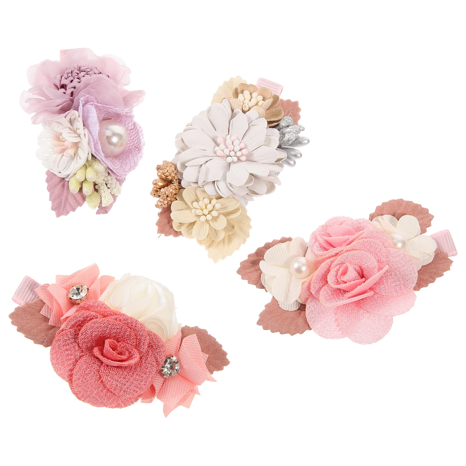 

4pcs Water Rhinestone Artificial Flower Clips Barrettes Floral Accessories For Women Lightweight Durable Reusable Stylish