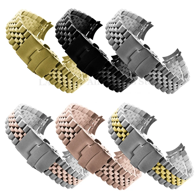 316L Stainless Steel Watch Band for Seiko for Jubilee Watch Accessories Gold Curved Strap 18/19/20/21/22/23/24/26/28mm Bracelet