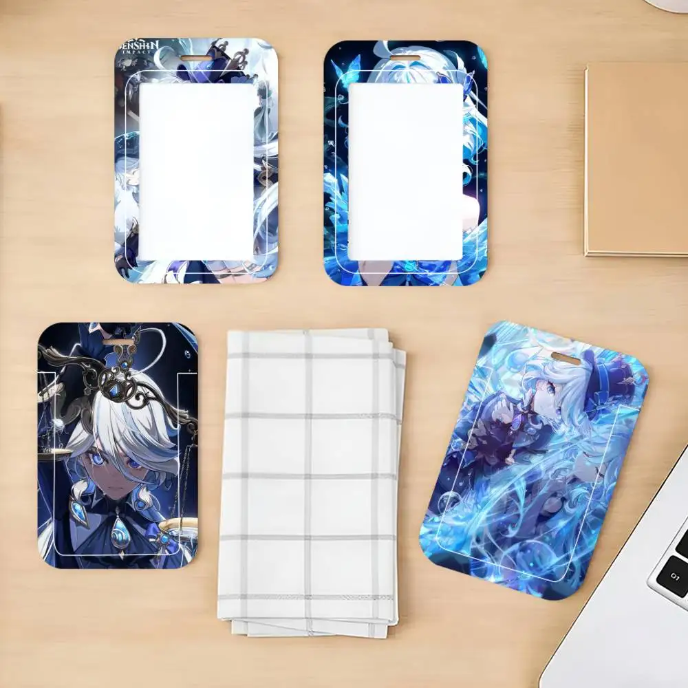 Game Furina Genshin Impact ID Card Holder Neck Strap Pendant Door Badge Holder Lanyards Keychain Work Credential Case Gift