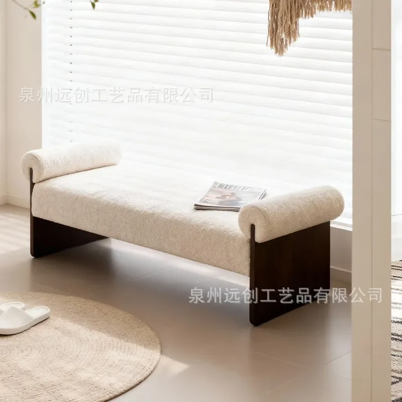 Light Luxury Armrest Bench Solid Wood Tripod Fabric Bedside Stool Living Room Shoe Changing Stool Bedroom Cloakroom Bench
