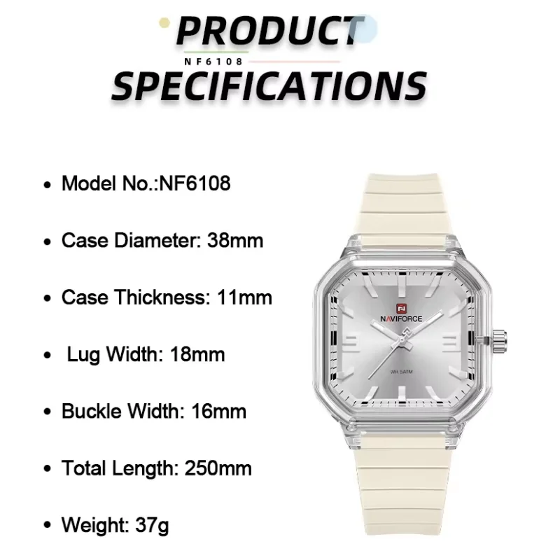 NAVIFORCE High Quality Fashion Ladies Watch Silicone Strap Quartz Watch Luminous Hands Display Acrylic Watch Package Gifts 2026