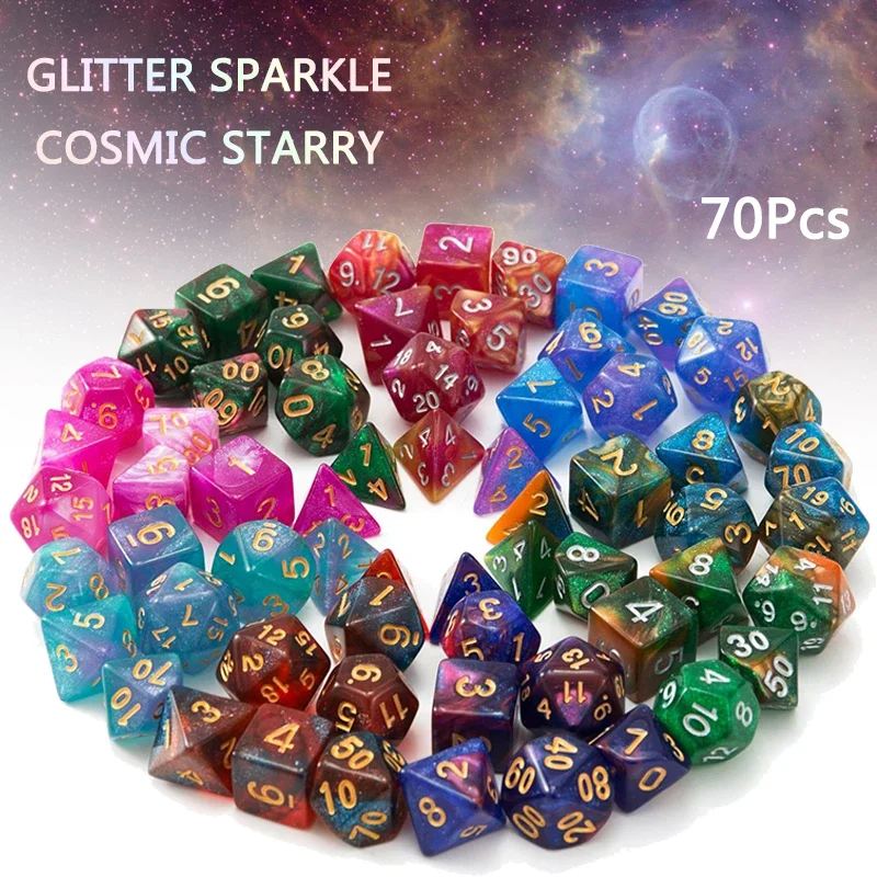 New Galaxy DND Dice 70/42/21/7Pcs Starry Glitter Sparkle Random Color Polyhedral D4-D20 Dice for RPG Table Board Game