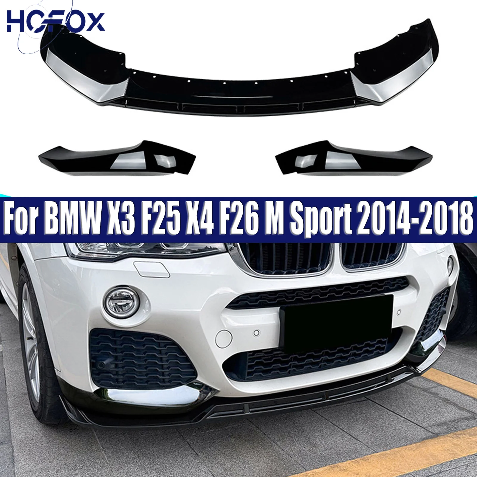 

For BMW X3 F25 X4 F26 M Sport 2014-2018 Car Front Bumpers Lip Spoiler Black Splitter Diffuser Trim BodyKits Tuning