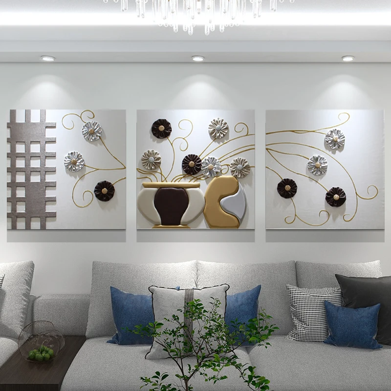 Home decoration painting living room combination three-dimensional leather painting luxury high-end sofa background wall