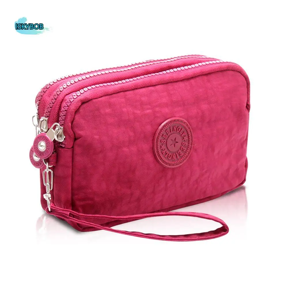 Coin Purse Makeup Bags Solid Color Cosmetic Bags Korean Style Wallets Women Wallets Three Zippers Bags Wrinkle Clutch Bag