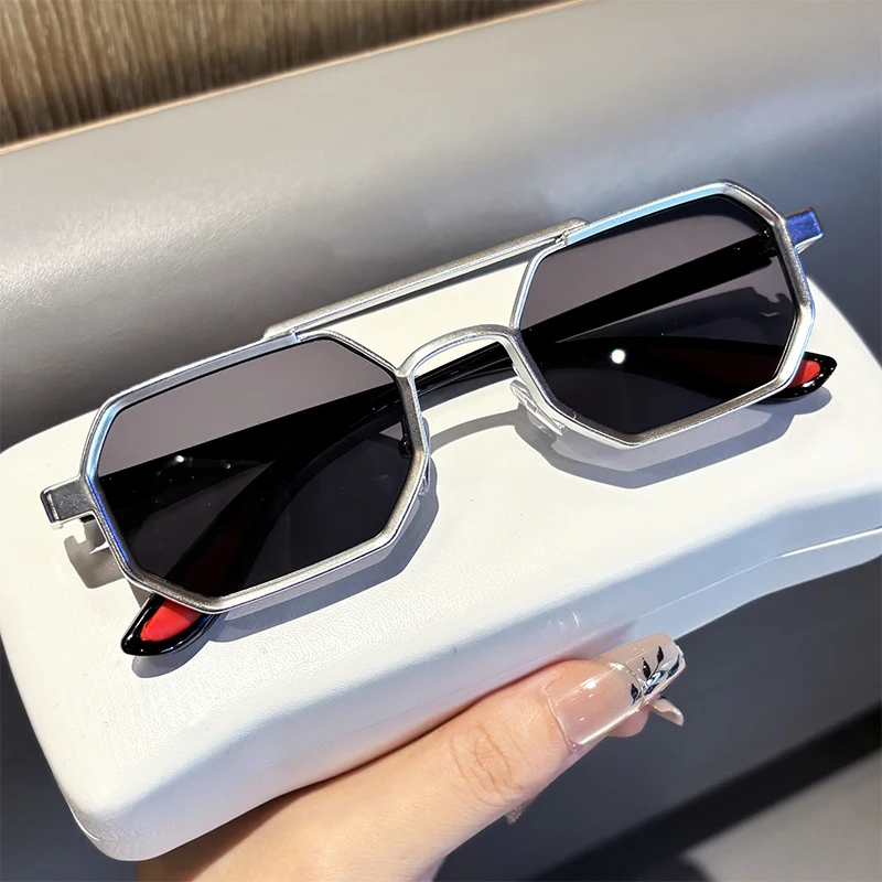 Retro Steam-Punk Sunglasses For Men With Polygonal Ddesign Large Frame Car-Specific Premium Quality UV Protection Edgy Chic