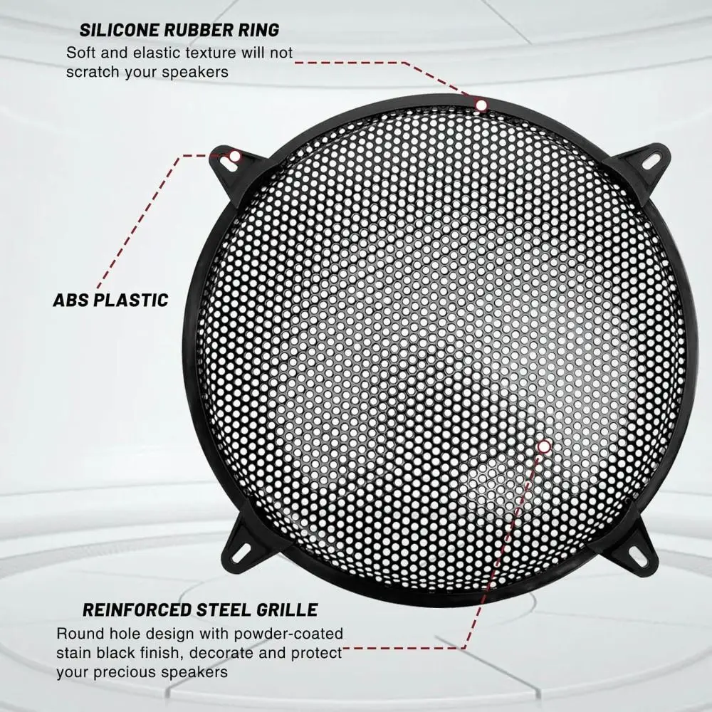 Osłony głośnikowe z czarnej metalowej siatki 5-12 cali, osłony na subwoofer, etui ochronne ze śrubami montażowymi do głośników domowych i samochodowych. — zdjęcie produktu 4
