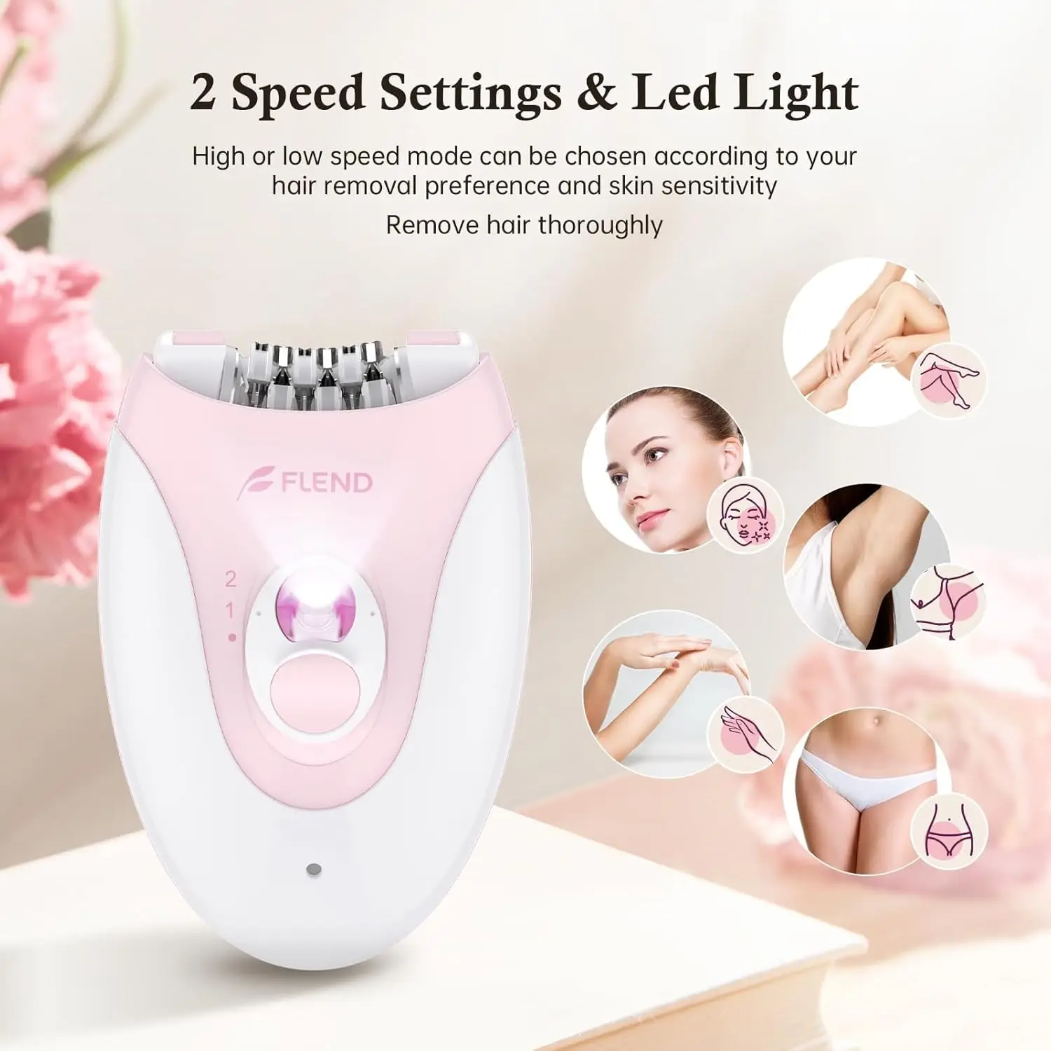 2-Speed Rechargeable Epilator with Massage Pad for Face, Bikini, Arms, Legs – LED Hair Removal Device