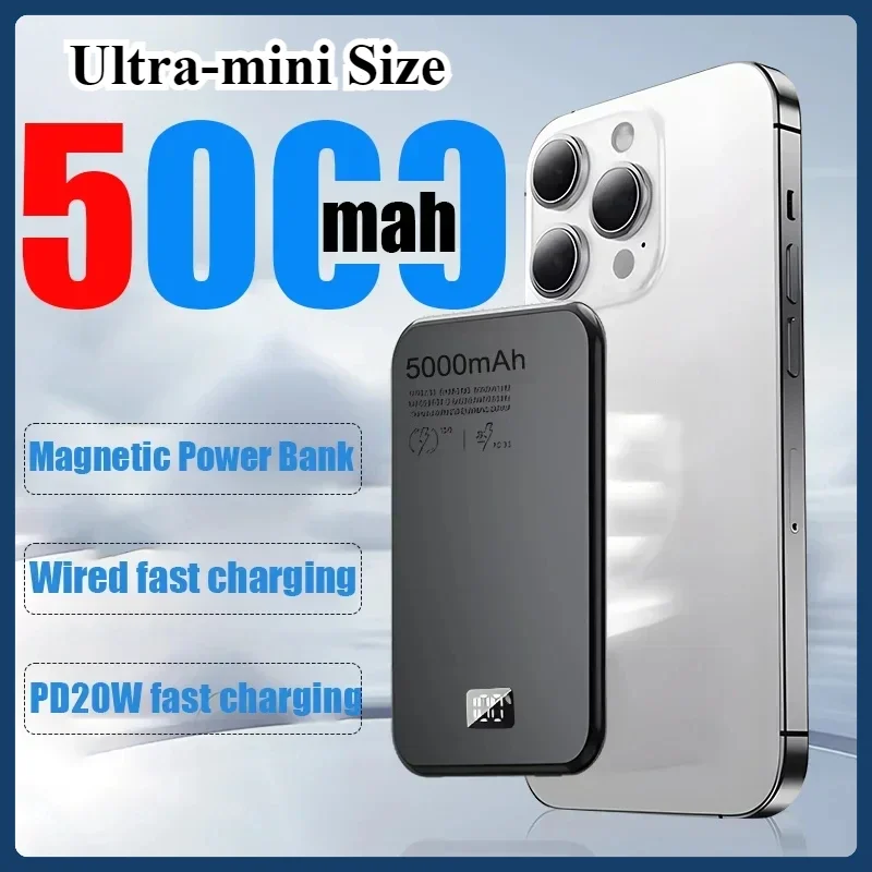 

5000mAh Thin Magnetic Wireless Power Bank PD20W Fast Charging Portable External Battery for Magsafe For iPhone Xiaomi