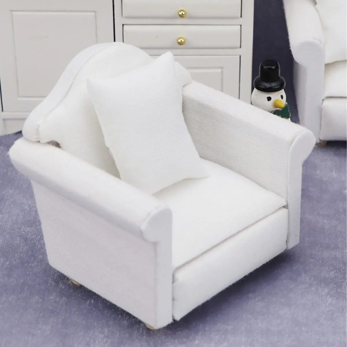 

1Set White Miniature Sofa Wooden Cloth Mini House Furniture Decoration Miniature Couch for Dollhouse Accessories Mini Furniture