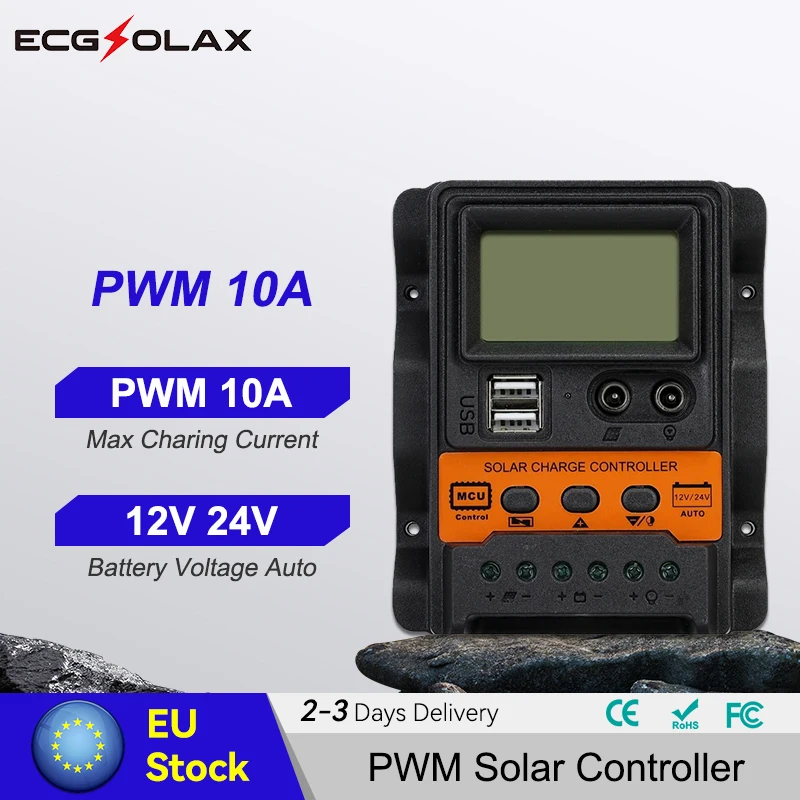 ECGSOLAX الشمسية جهاز التحكم في الشحن 12 فولت 24 فولت منظم الشحن للوحة طاقة شمسية بطارية الرصاص الحمضية 10A المزدوج USB 5 فولت 2.5A الناتج #1