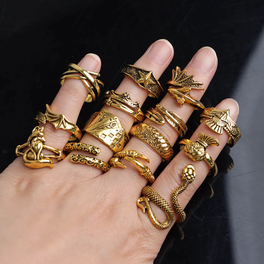 10/20/30/50/100 قطعة/الوحدة الموضة الكلاسيكية سحر ريترو الشرير خواتم للرجال النساء مزيج نمط الهيب هوب مجوهرات اكسسوارات هدايا الحفلات