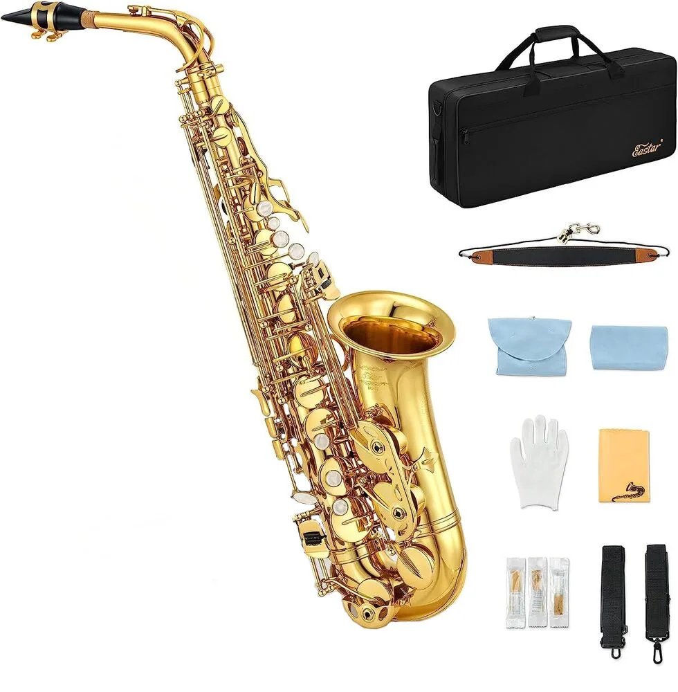 

Eastar Alto Saxophone E Flat F Key Gold Lacquered Student School Band Alto Sax