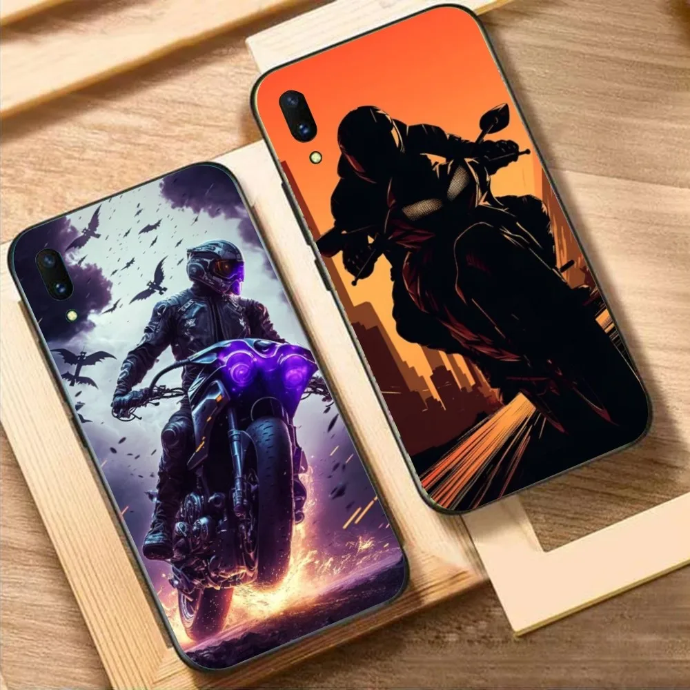 Motorcycle Rider Mobile Cell Phone Case for Huawei Mate 40 30 20 10 Pro Lite Nova 9 8 5T Y7p Y7 Black Soft Phone Cover Funda