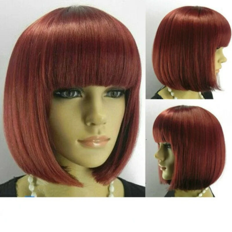 New Style (4 Colors) Straight Bang Short Straight Wig Women Wigs with Wig Cap