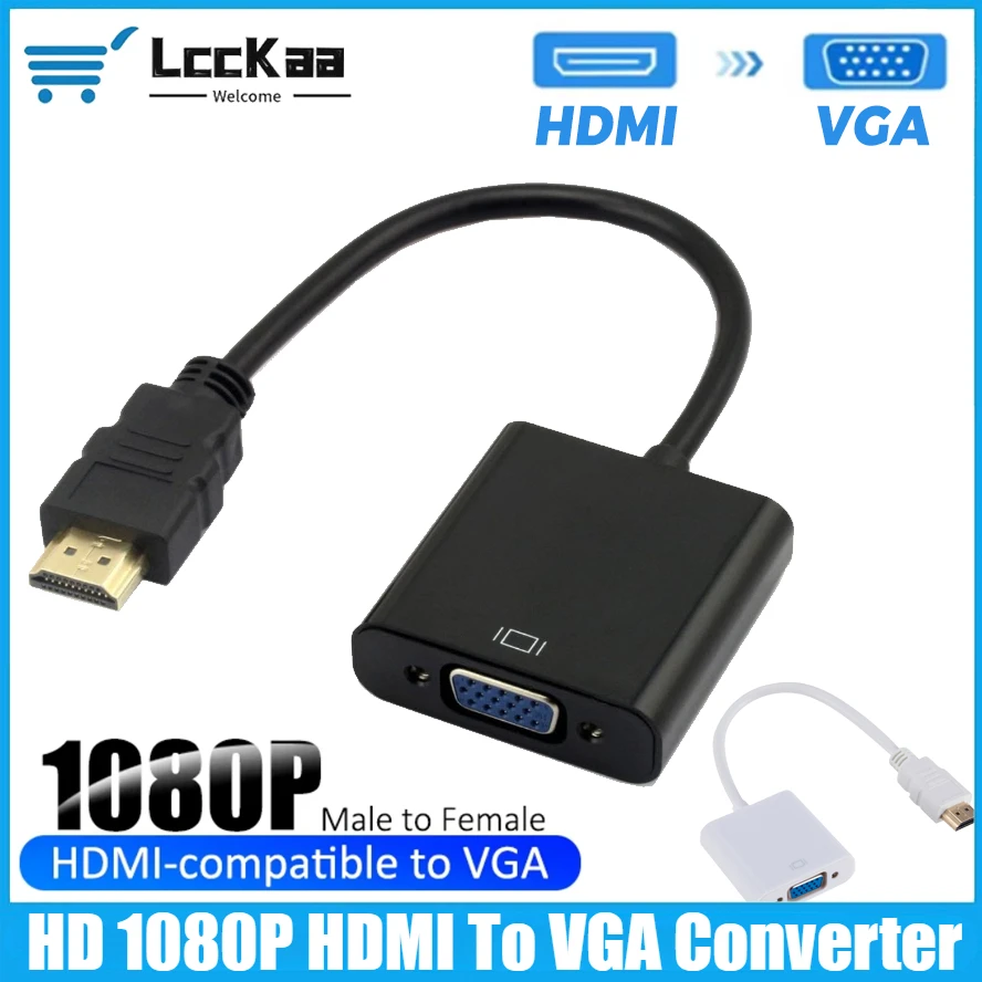 

1080P HDMI-compatible To VGA Cable Adapter HDMI-compatible Male To VGA Female Video Converter for Monitor PC TV Projector Laptop