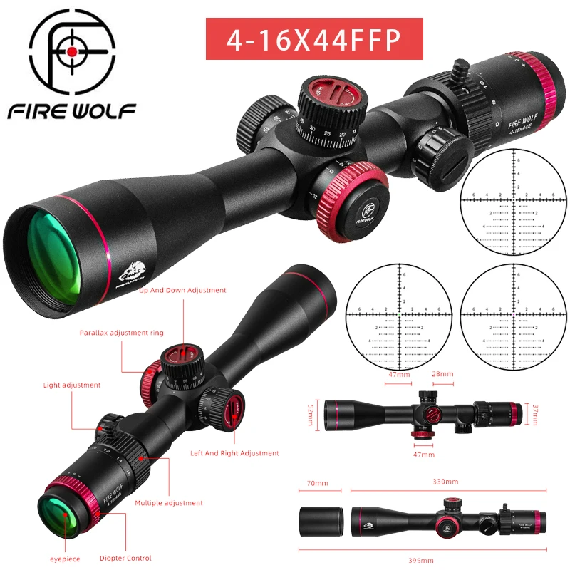 FIRE WOLF QZ 4-16X44 IR FFP Hunting Scope First Focal Plane Riflescopes Tactical Glass Etched Sniper Optical sight For hunting