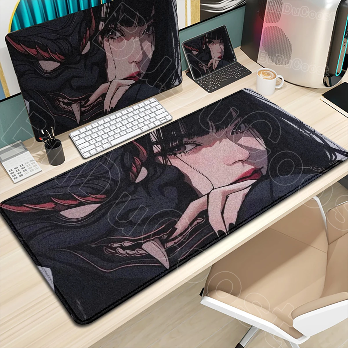 

Gaming Samurai Mouse Pad XXL Japan Mask Girl Deskmat Large Gamer Professional Premium Mousepad Speed Control Accessories