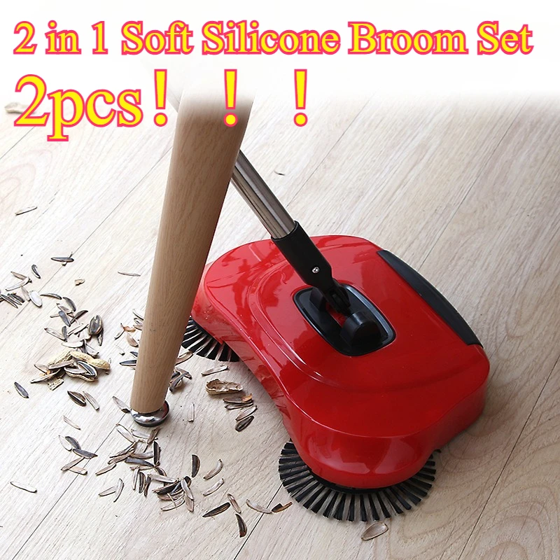 

Hand Push Sweepers Handheld Vacuum 2 in 1 Soft Silicone Broom Set Dustpan Cordless Rechargeable Floor Mop Combo Home Pet Hair