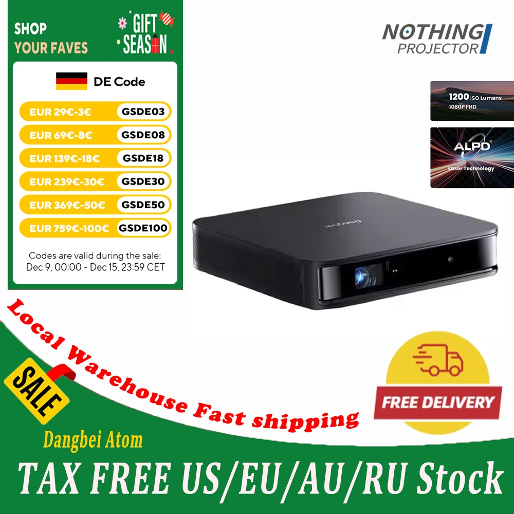 Dangbei Atom รองรับ 3D Google TV ตัวแรก ™   มินิเลเซอร์โปรเจคเตอร์ 1200 ISO ลูเมน 1080P