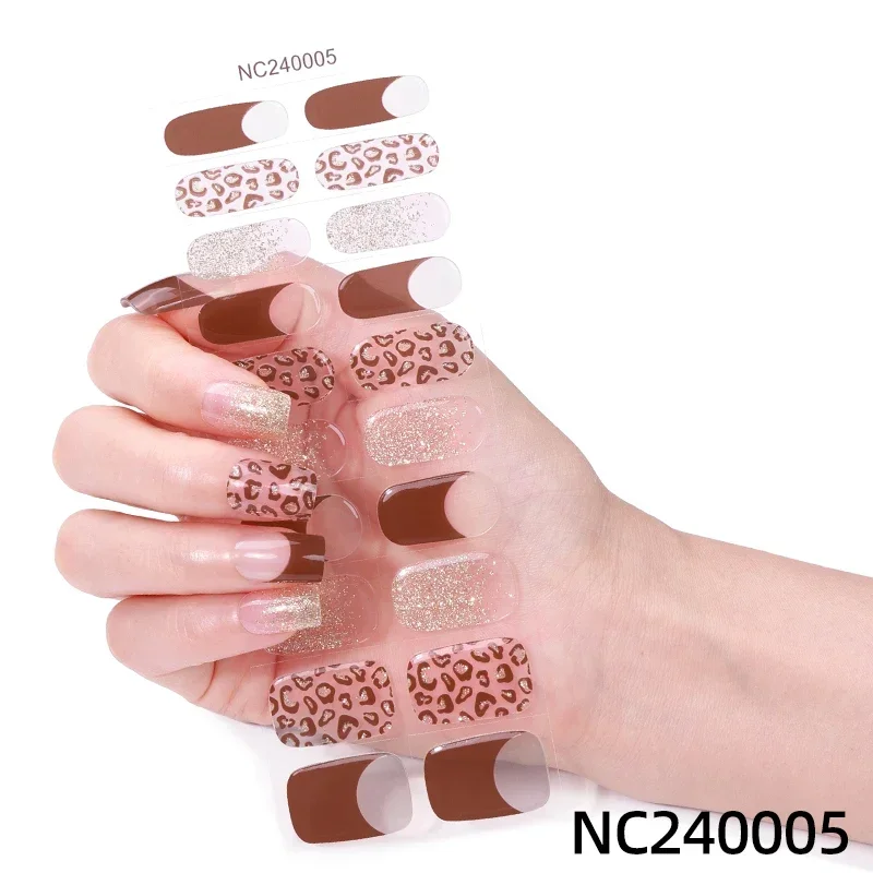 20Tips Semi-Cured Nail Wraps Simple Color Adhesive Waterproof Long Lasting Gel Nails Stickers set for UV Lamp Need Manicure