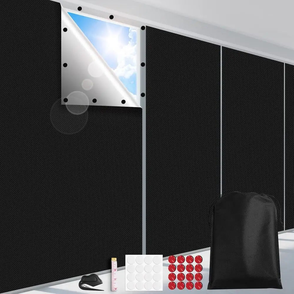 100% Blackout Curtains for Bedroom, Portable Window Cover Film, Cuttable Fabric, No Drill Blinds, Sun and Light Blocker, 57'' Wi