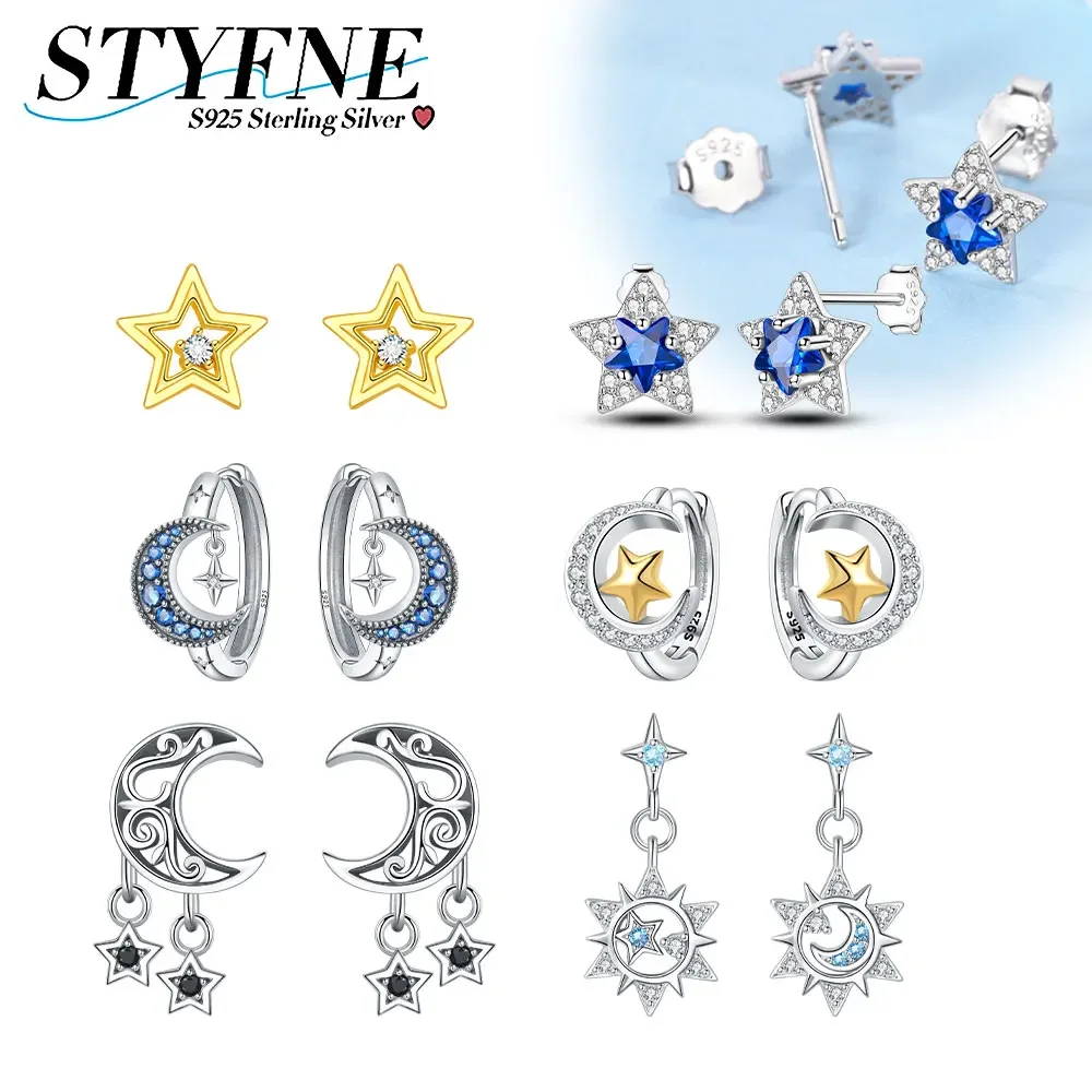 Star and Moon Series Retro Bead Edge Moon Tassel Starburst 925 Sterling Silver Original Earrings for Women's High-end Jewelry