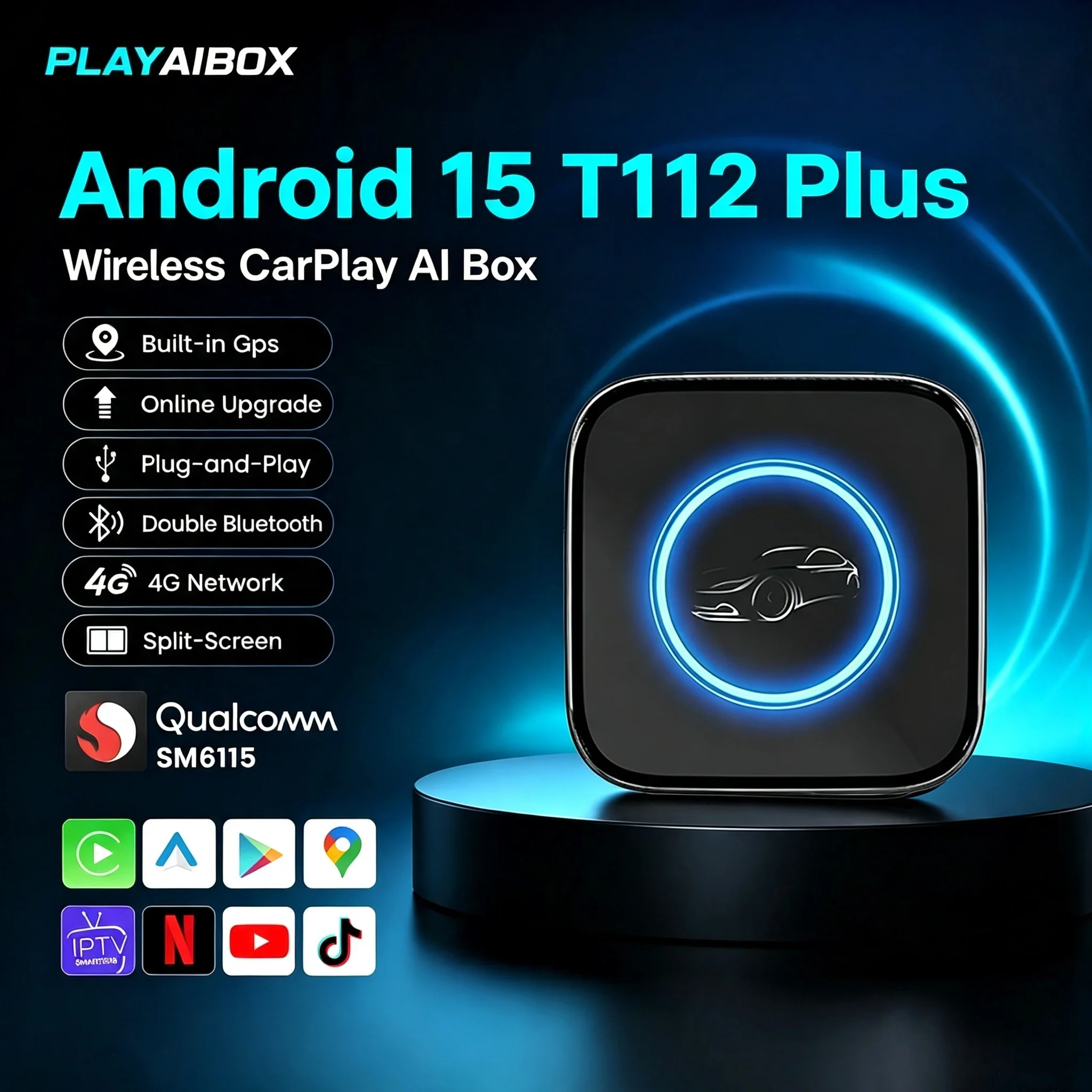 PLAYAIBOX TV Box Android 15 CarPlay Ai Box SM6115 8 Cores Wireless CarPlay Android Auto Video Streaming Box 4G LTE &WiFi GPS