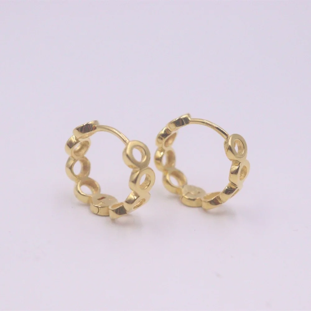 Real Pure 18K Yellow Gold Hoop Women Lucky Hollow Circle Link Earrings 2.6-2.8g