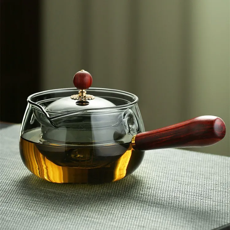 

Чайник с вращающейся боковой ручкой, легкий пивоварение для апельсина Пуэр, термостойкий горшок из боросиликатного стекла 360° ° Поворотный дизайн