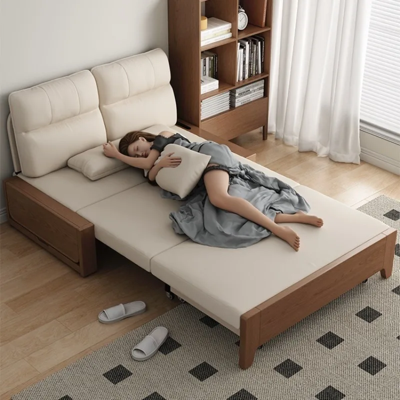 

Folding sofa bed dual-purpose small apartment living room foldable 1.5 meters double sofa variable bed solid wood