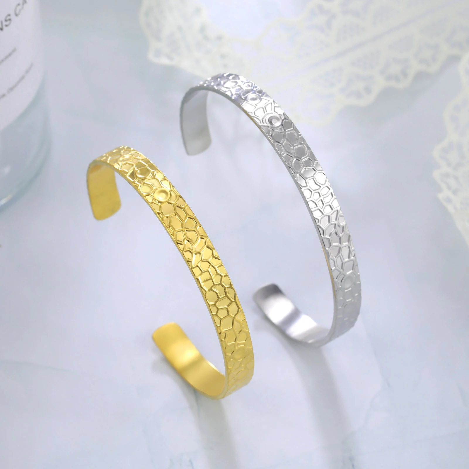 Picture 6: Skyrim Minimalist Irregular Geometric Cuff Bracelet Stainless Steel Adjustable Open Bangle Fashion Jewelry Gift for Women Lover